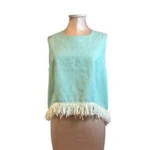 Love Sadie Fringe Tank Top Size Medium in Turquoise NWT